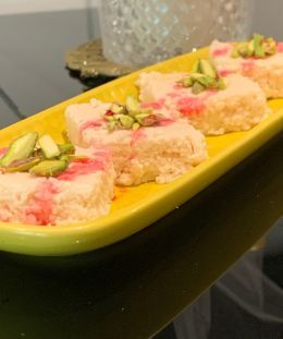 Rose Kalakand | Gulab Kalakand | Rose Flavored Indian Milk Fudge | Fusion Kalakand — recipe by Renu Dalal