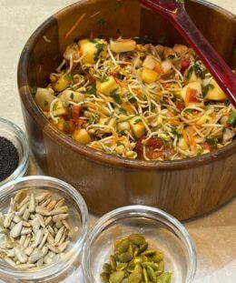Sprouted Moong Beans Salad | Healthy Moong Salad | Protein-Rich Salad | Sprouts and Fruit Salad — recipe by Renu Dalal