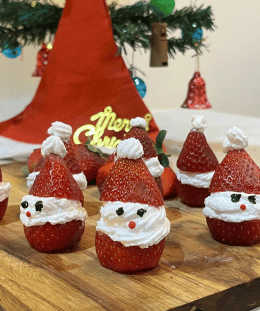 Strawberry Santa Caps | Christmas Strawberry Dessert | Strawberry Whipped Cream Bites | No Bake Christmas Treat — recipe by Renu Dalal